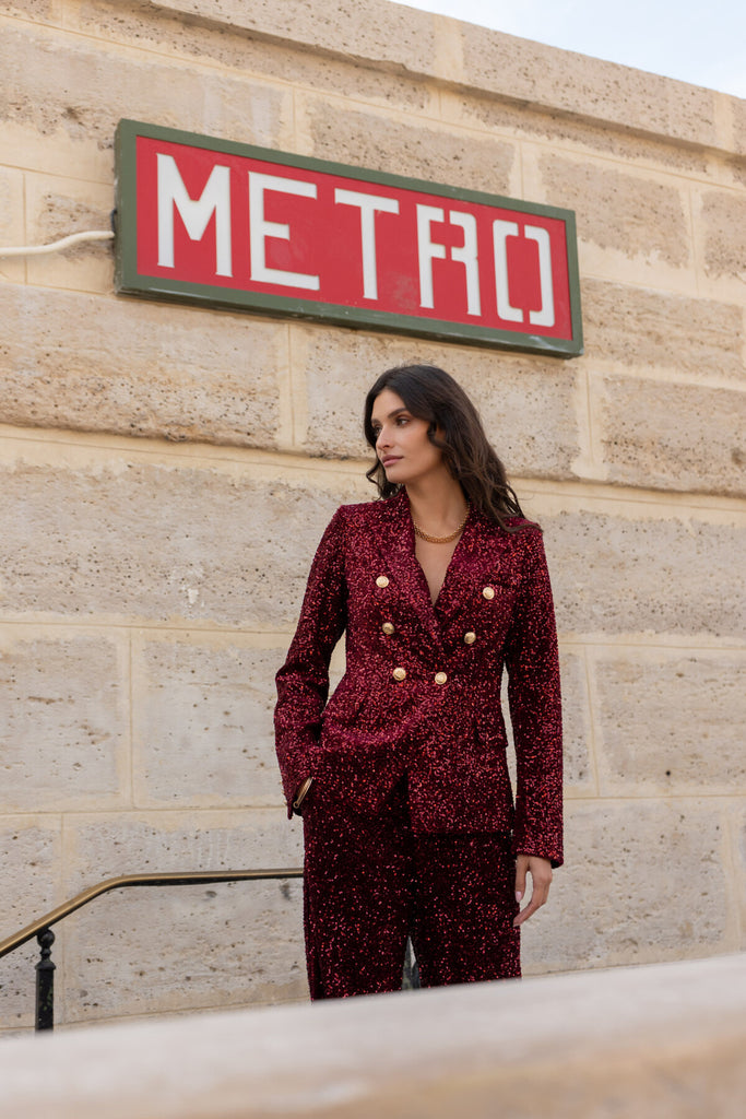 burgundy sequin long sleeve blazer dress Burgundy Sequin Blazer – KC Dresses