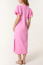 Puff Sleeve Cotton Midi Dress/Bubblegum Pink