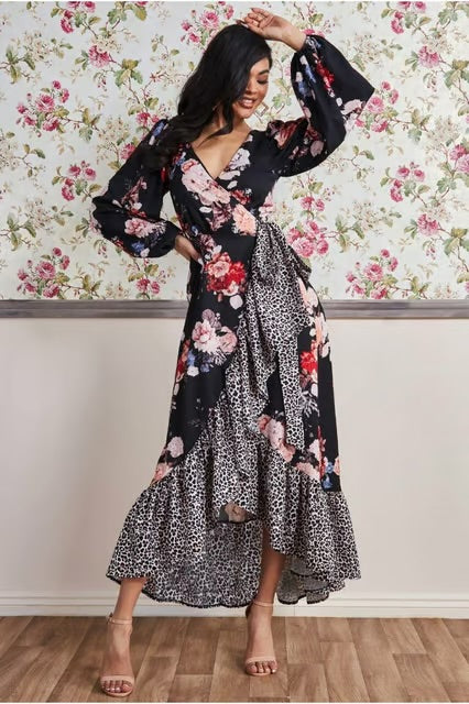 Floral/Leopard Wrap Dress