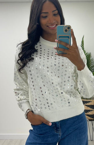 Celeste Sequin Knit/White/Silver
