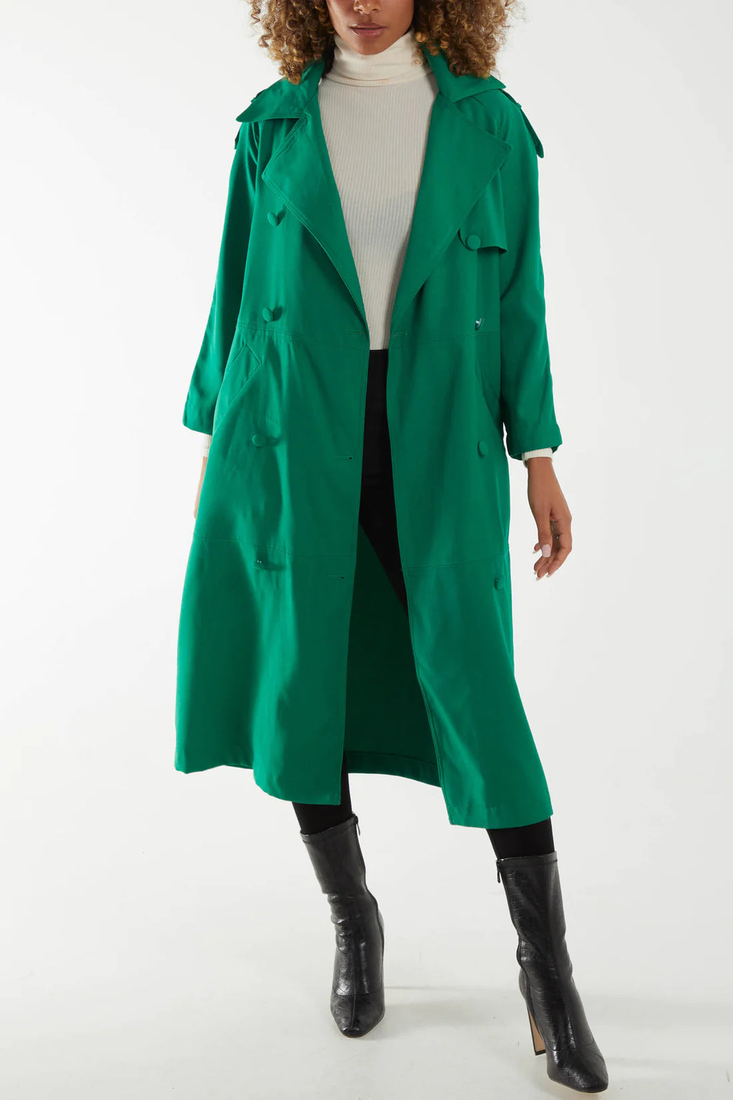 Double Breasted Trench Coat/Green