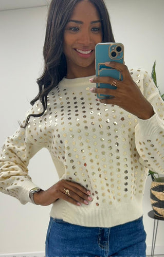 Celeste Sequin Knit/Cream/Gold