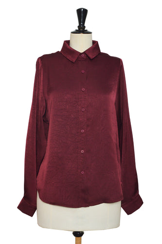 Burgundy Lace-Back Cowl Neck Shirt