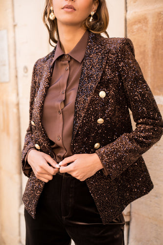 Chocolate Brown Sequin Blazer