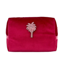 Bright Pink Make-Up Bag & Pink Palm - Recycled Velvet/Large