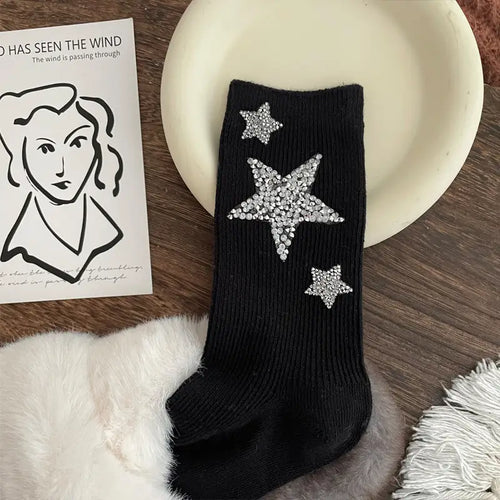 Crystal Stars Embellished Socks/Black