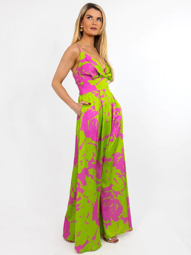 Kate & Pippa Lola Maxi Floral Dress/Lime green/cerise pink