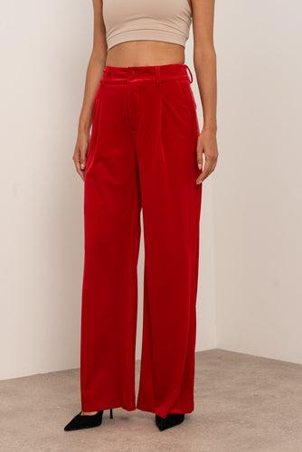 Velvet Wide-Leg Trousers/Red