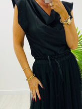 Cap Sleeve Cowl Neck Top/Black