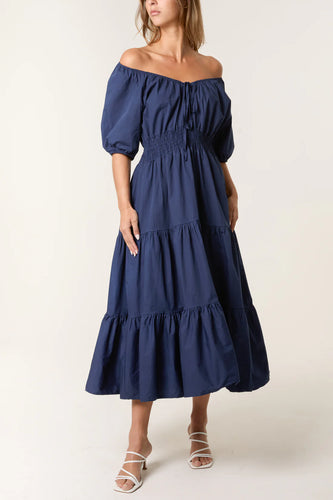 Tiered Midi Dress/Navy