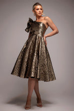 One-Shoulder Frill Jacquard Skater Midi — Bronze Gold