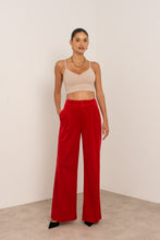 Velvet Wide-Leg Trousers/Red