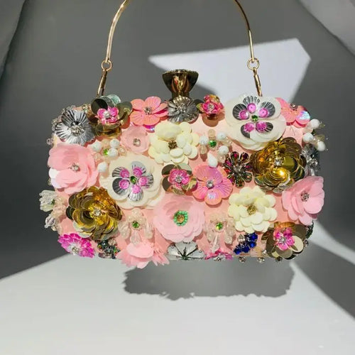 Floral Embellished Clutch Bag/Pink