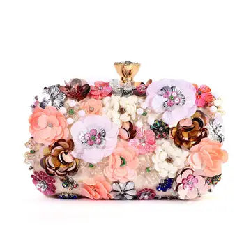 Floral Embellished Clutch Bag/Champagne