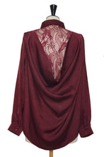 Burgundy Lace-Back Cowl Neck Shirt