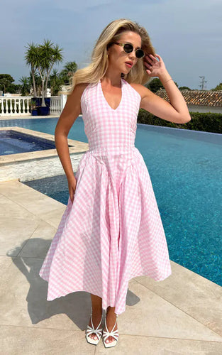 Gingham Check Midi Dress
