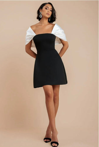 Black & White Scuba Mini Dress with Oversized Bow