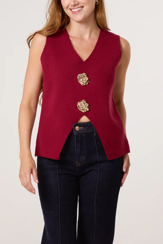 Gold Brooch Vest/Wine
