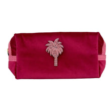 Bright Pink Make-Up Bag & Pink Palm - Recycled Velvet/Large