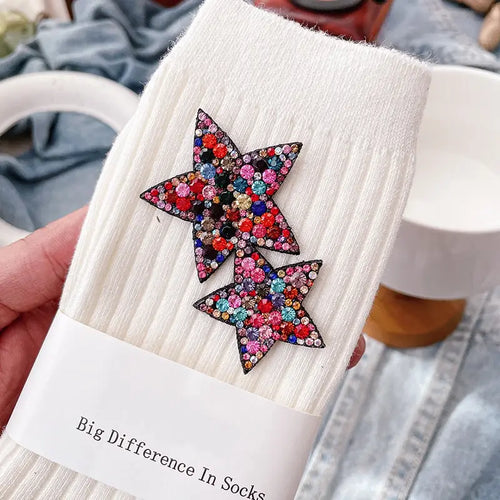 Crystal Stars Embellished Socks/White/Multi Star