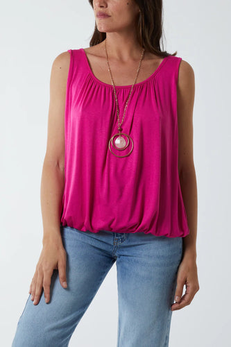 Essential Bubble Top With Necklace/Fuchsia