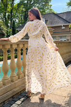 Nira White with Gold Feather Wrap Dress