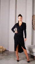 Faux Wrap Midi Dress/Black - KC Dresses
