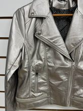 Metallic Faux Leather Biker Jacket/Pewter