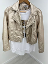 Gold Metallic Faux Leather Biker Jacket