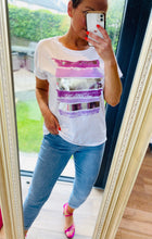 White Abstract T Shirt/Lilac/Silver