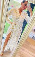 Nira White with Gold Feather Wrap Dress