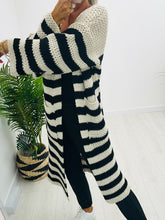 Stripe Longline Cardigan/Black
