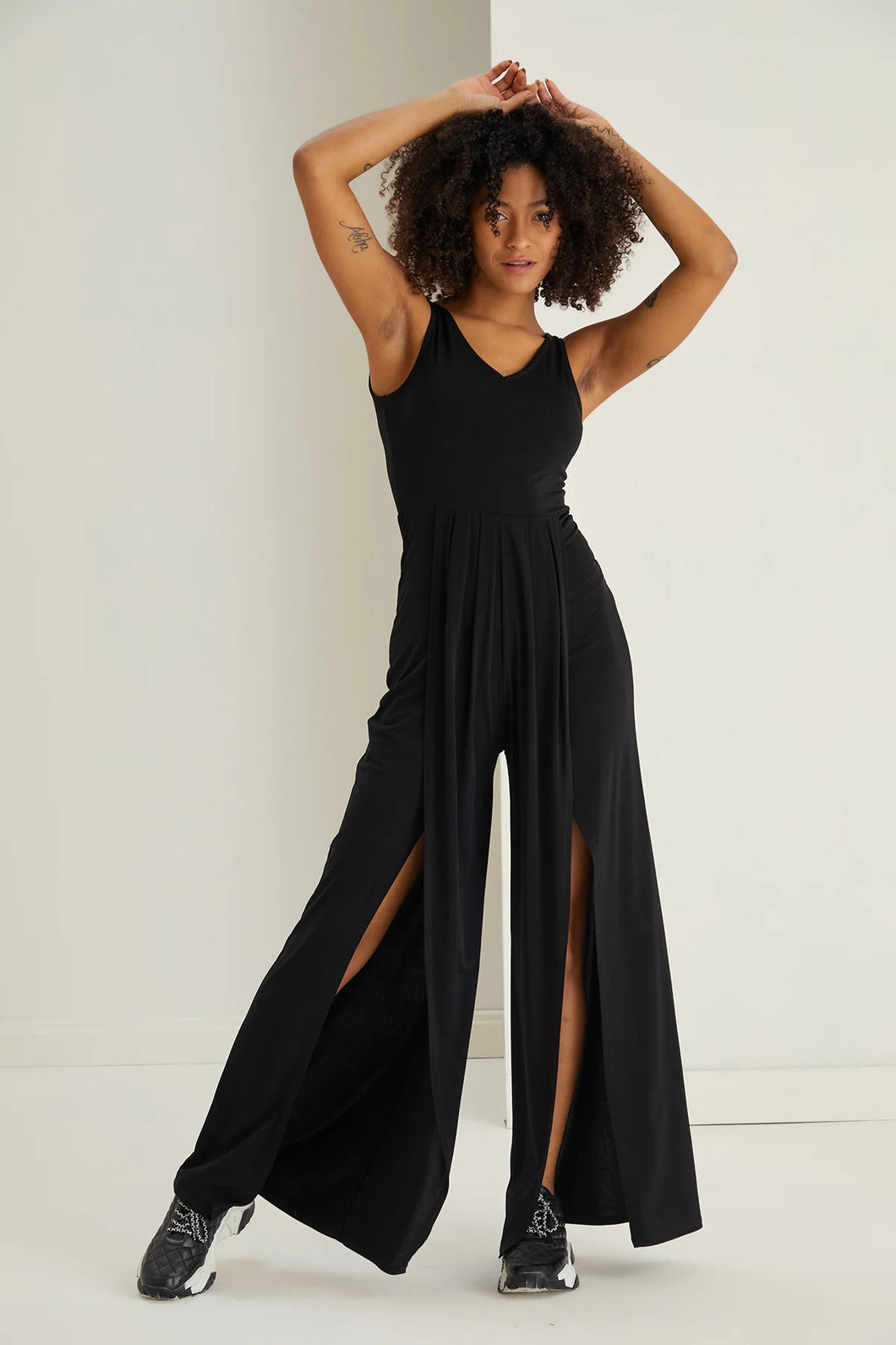 Leg shop slit jumpsuit
