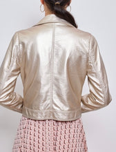 Gold Metallic Faux Leather Biker Jacket