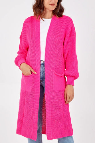 Knitted Long Cardigan/Pink - KC Dresses