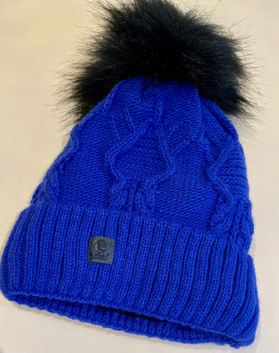 Fleece Lined Pom Pom Hat/Royal Blue