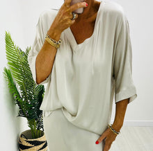 V Neck Silk Top/Beige