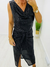 Cowl Neck Sequin Top/Black - KC Dresses