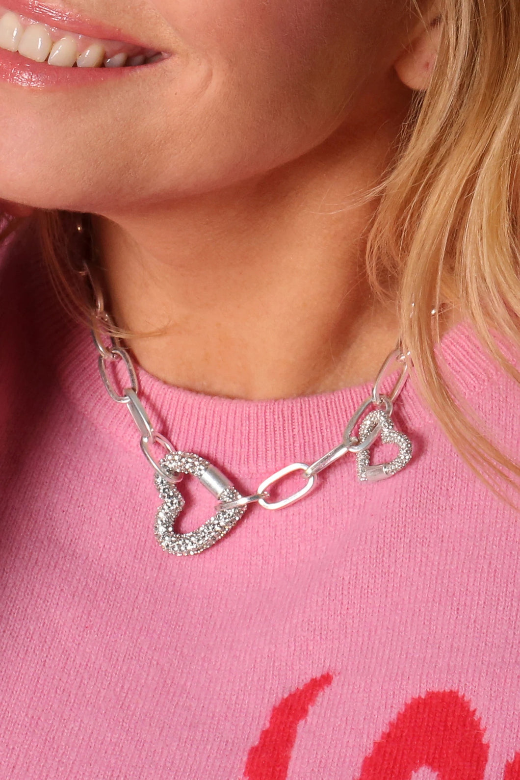 Silver Double Pavé Heart Necklace - KC Dresses